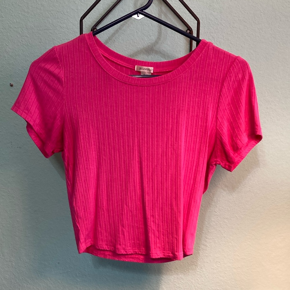 Forever 21 Pink Ribbed Crop T-Shirt